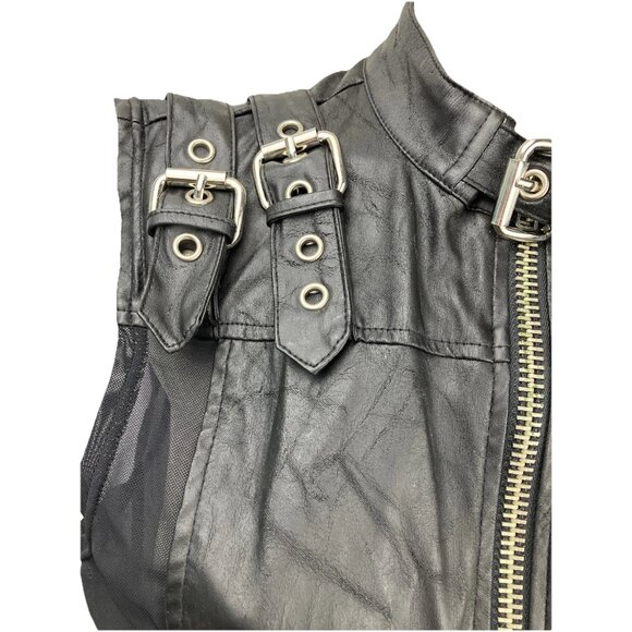 M Vintage lip Service Black Tank Mesh Panel Buckle Shoulders Goth Biker - Picture 3 of 8